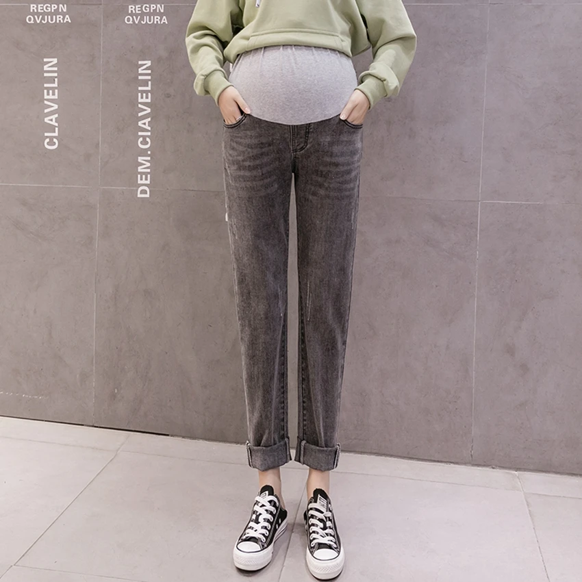 

New pregnant women jeans spring and autumn loose jeans fashion all-match casual belly lift pants