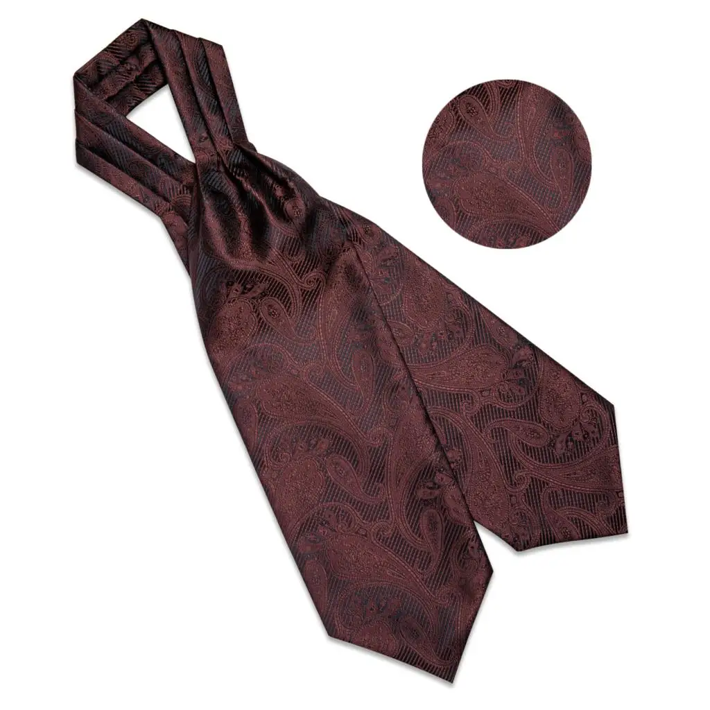 Gentleman Wine Red Cravat Ascot Tie for men British Vintage Style Cravat Autumn Winter Scarf Necktie Set for Formal Business