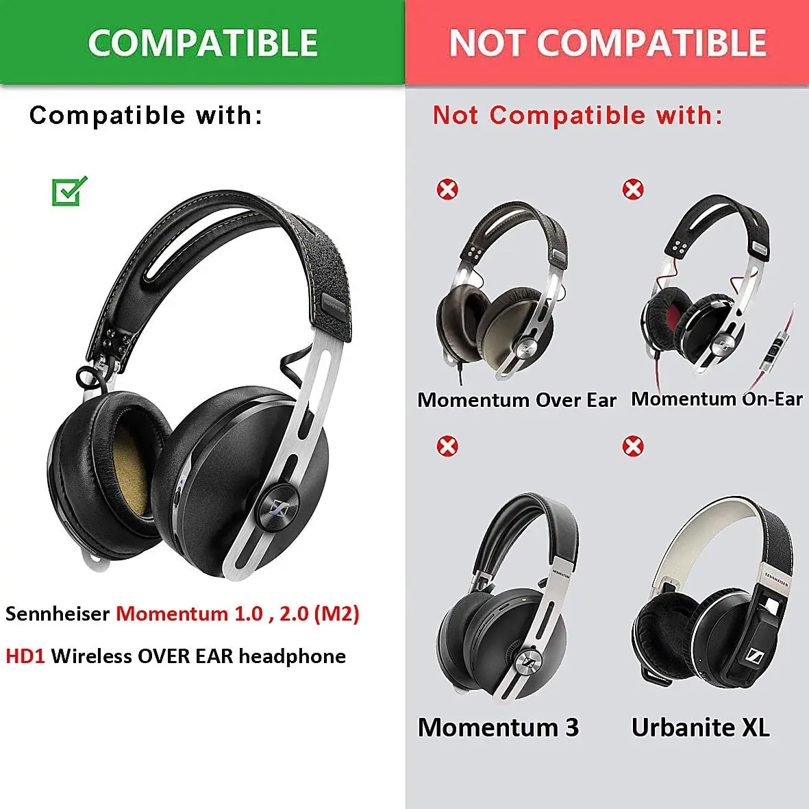 Momentum 2.0 Replacement Earpads Black Ear Pads Cushion Compatible with Sennheiser Momentum 2.0 (M2)Wireless Over Ear Headphones