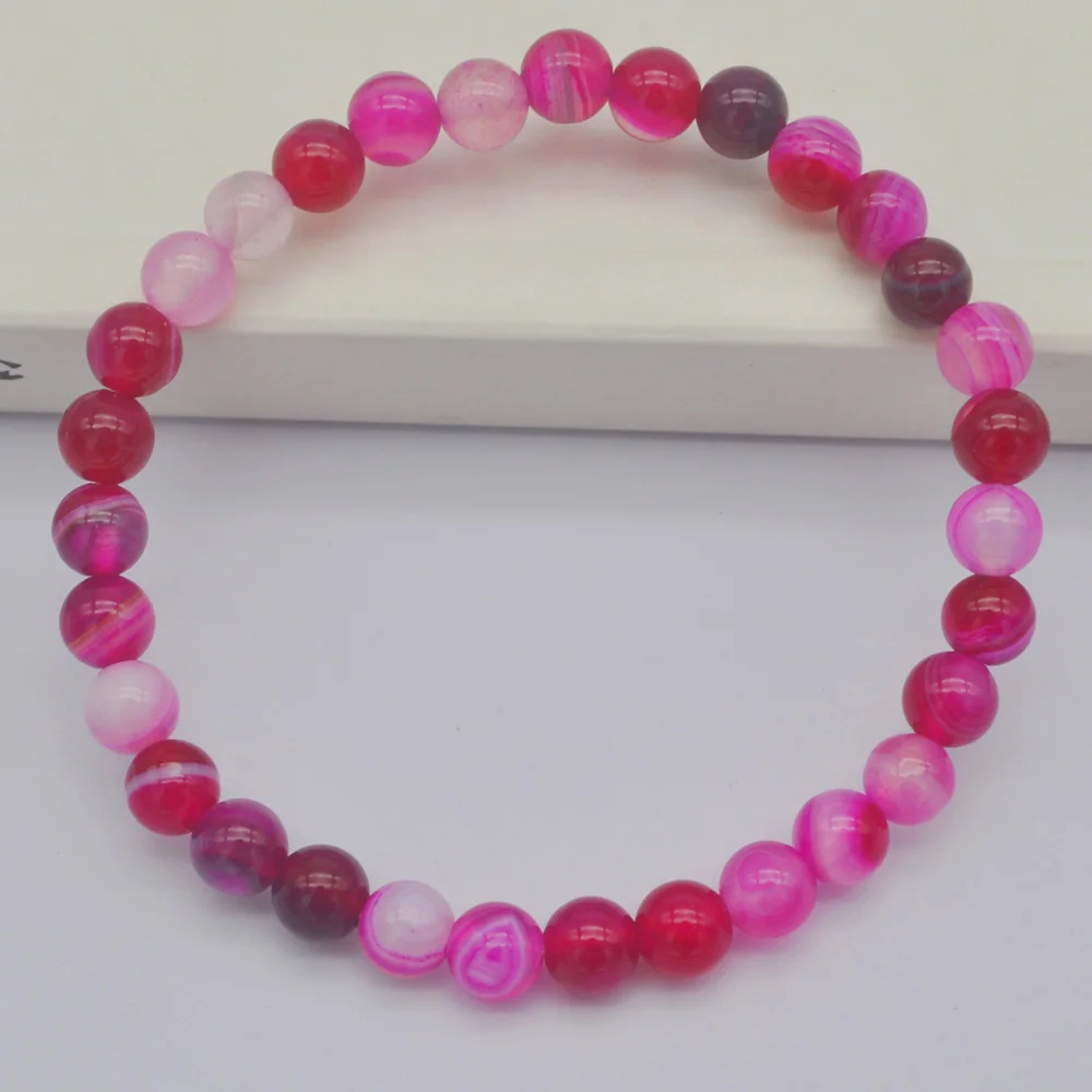 6MM Red Veins Agate Stone Beads Bracelet Bangle Stretch 7.5 Inch Jewelry For Woman Gift Fashion G648