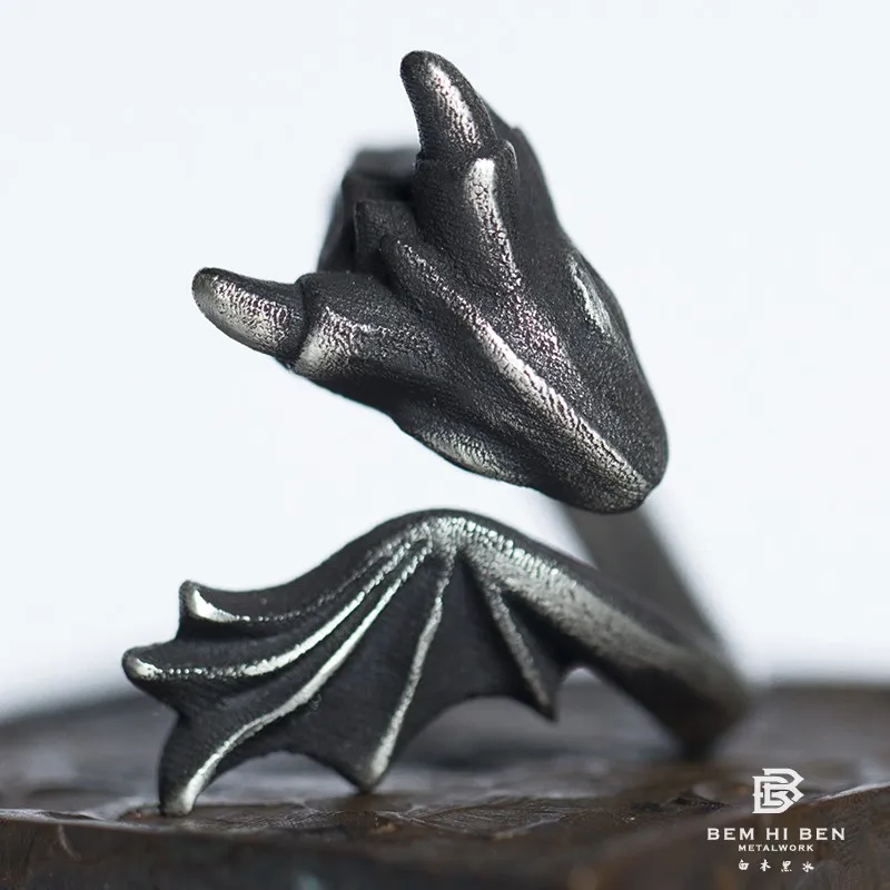 

BEM HI BEN phoenix dragon Men's Women's open adjustable Ring 925 sterling silver Original design Hand made Biker Punk customized