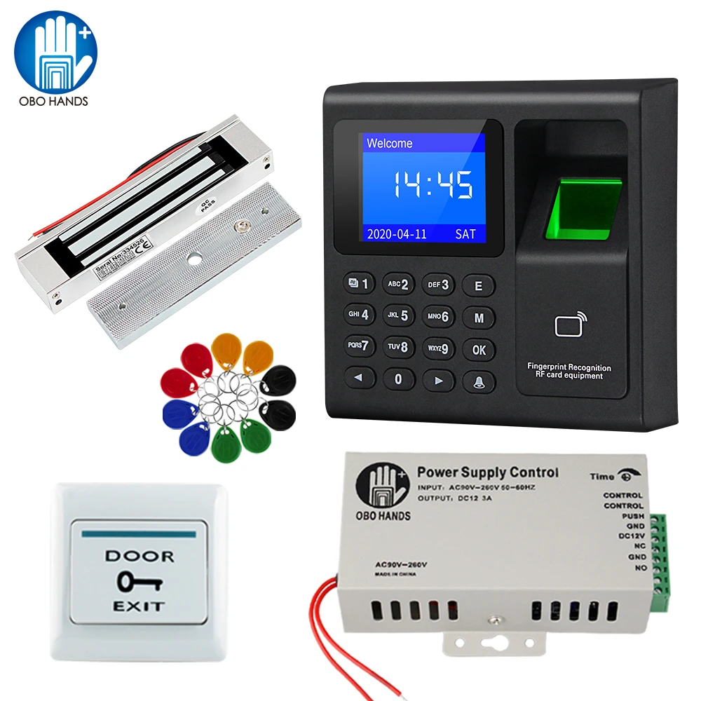 

Door Access Control System Fingerprint Biometric RFID Access Control Keypad + Power Supply + Electric Magnetic Strike Lock +Keys