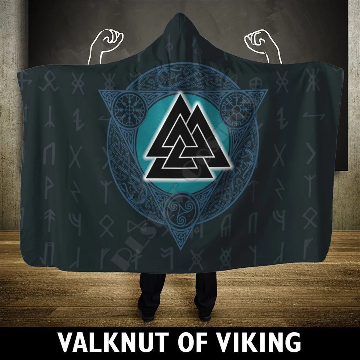 

Viking Hooded Blanket Valknut Viking Blanket Adult colorful child Sherpa Fleece Wearable Blanket Microfiber Bedding