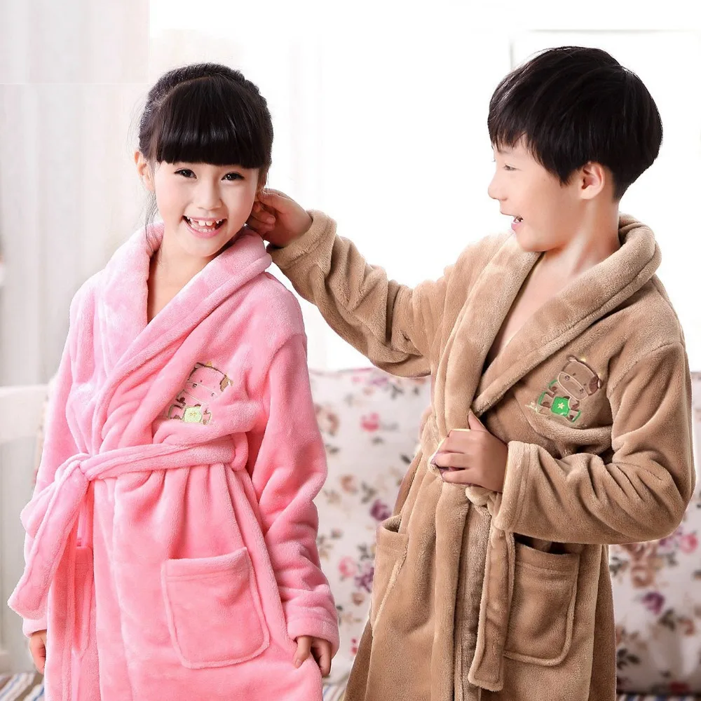 Children\'s Bathrobes New Year 2022 Winter Boys Nightgown Super Soft Girls Lengthened Thick Flannel Pajamas Kids Bathrobe Winter