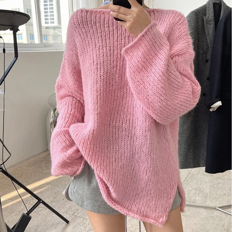 Spring and autumn women\'s casual pure color lazy simple loose sweater