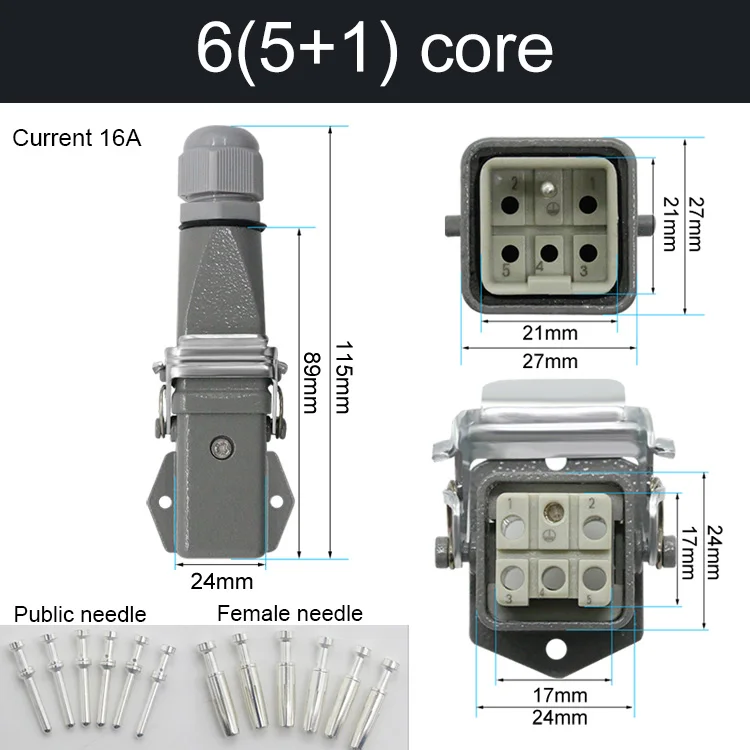 HDC-HA Rechthoekige Heavy Duty Connector 10A 16A 4 5 6 8-pins kern Luchtvaart Waterdichte industriële stopcontact