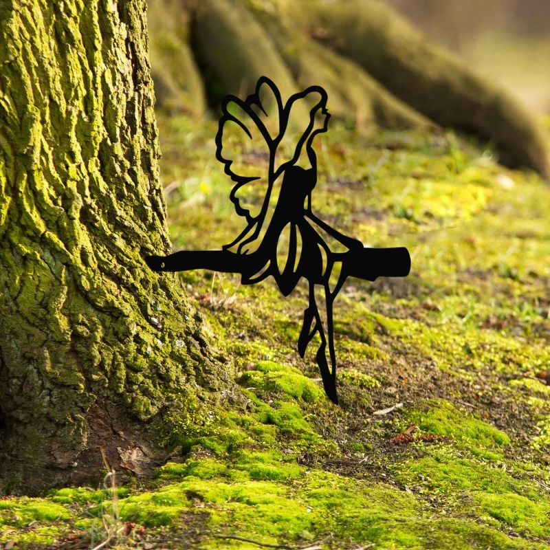 Decorazione di rami di albero di Silhouette di fata in metallo, accessori per decorazioni per esterni da giardino, statua di fata del cortile, decorazione artistica