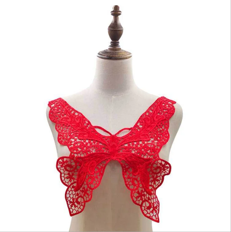 

20Pcs Embroidered Fabric Butterfly Venise Lace Sewing Applique Lace Collar Neckline Collar Applique Accessories Red White Black
