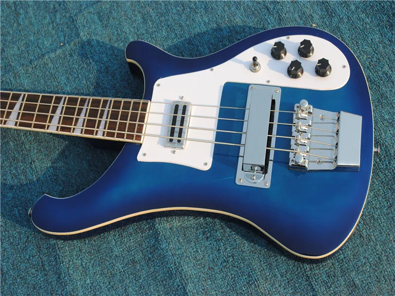 Blue body 4 strings Electric Bass Guitar with White Pickguard,Rosewood Fingerboard,Chrome Hardware,Provide custom service