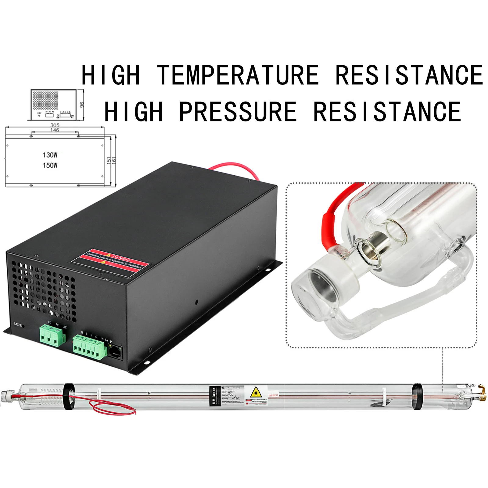 VEVOR 40W-150W Glass Laser Tube and Laser Power Supply Kit for Professional CO2 Laser Engraver DIY Cutter Engraving Machine