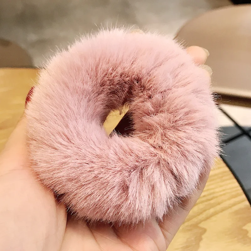 1PC Autumn and winter new cute rabbit hair Sweet girls Cute Double Pom Pom Elastic Hair Band Hair Ropes Hair Accessories