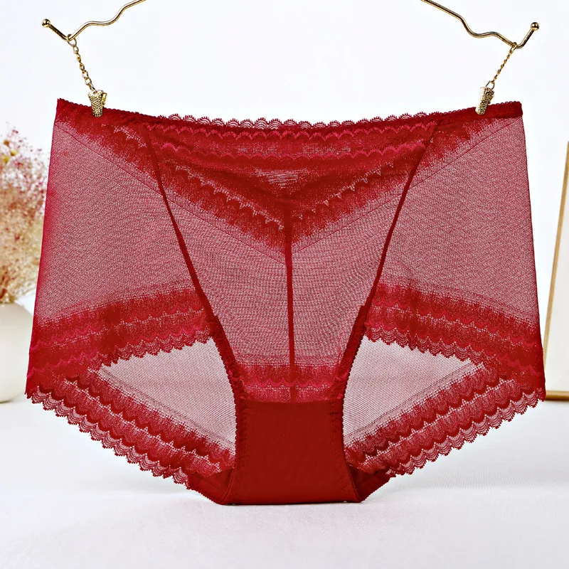 Sexy Hollow Transparent Lace Underwear for Plump Women High Waist Breathable Thin Elasticity Soft Female Panties Breifs