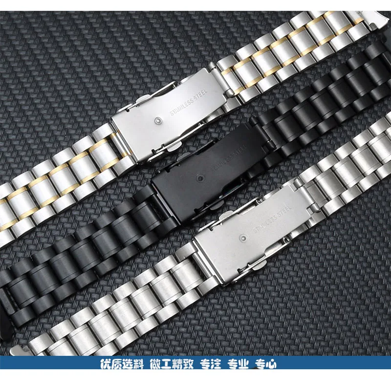 Curved End Watch Band 18mm 20mm 22mm 24mm Replacement Watch Strap Secure Clasp Stainless Steel Wristband Bracelet with Pins