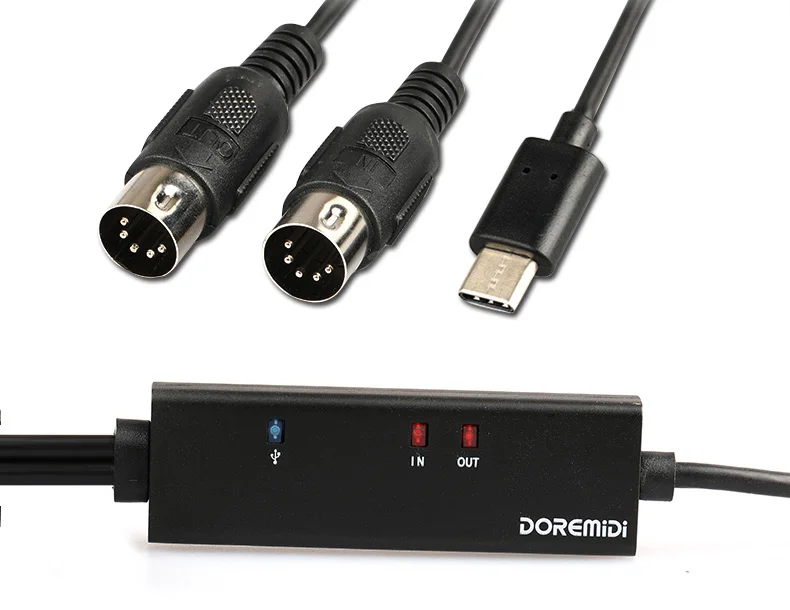 Cable MIDI de 5 pines macho A USB tipo C, convertidor USB MIDI con luz indicadora para MacBook y Android