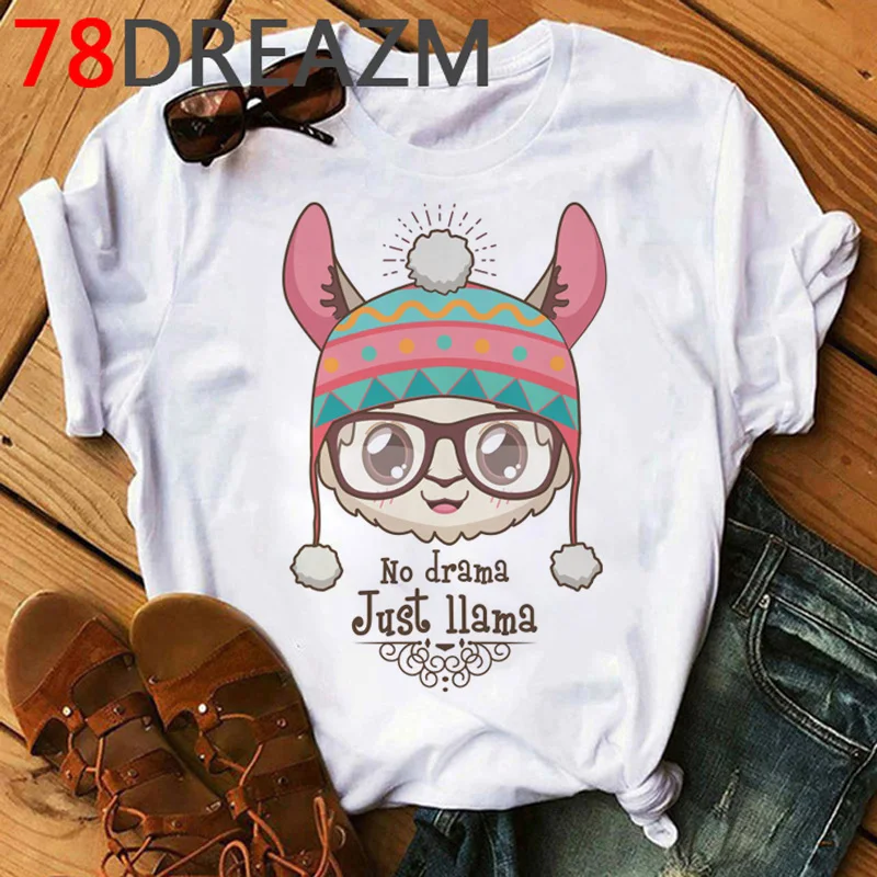 Kawaii Llama T Shirt Women Summer Top Funny Cartoon No Prob Llama Graphic Tees Femme Lama Ladies Tops Unisex  Female