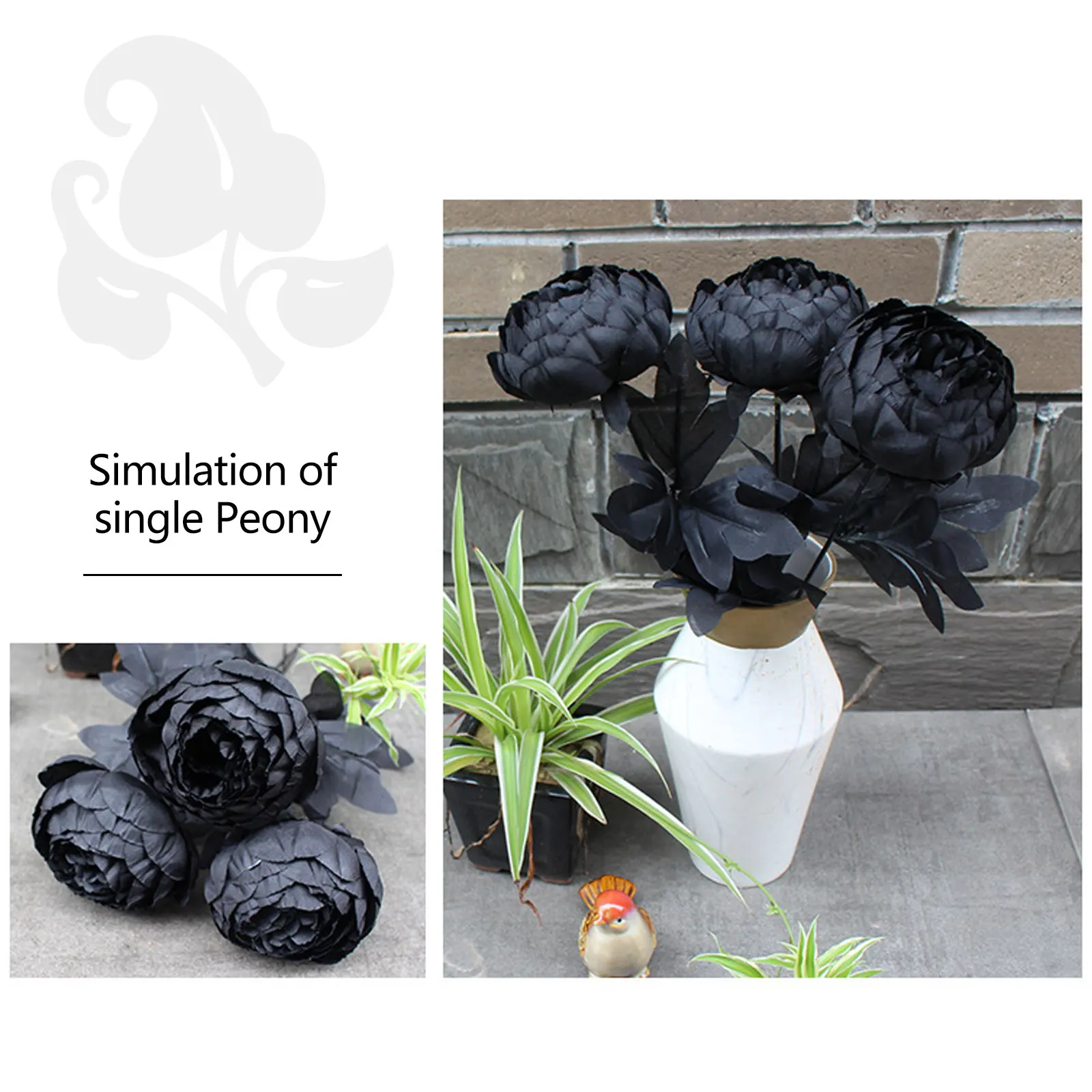 

Vintage Elegant Black Artificial Single Peony Branches Fake Tulips Flowers Plastic Wedding Bouquet Home Party Decoration