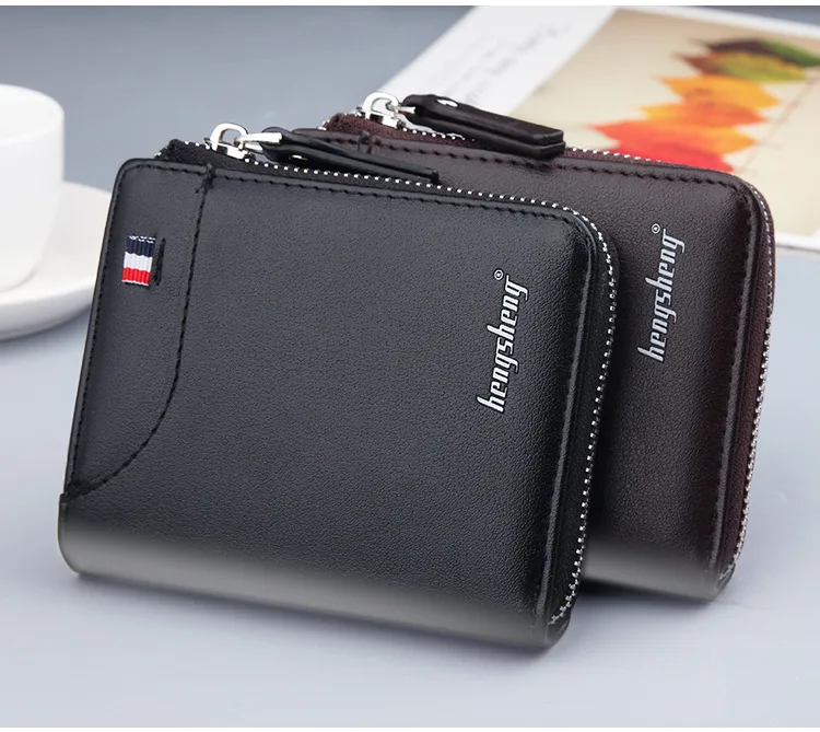 Men's Short PU Leather Wallet with Zipper Coin Pocket description 15