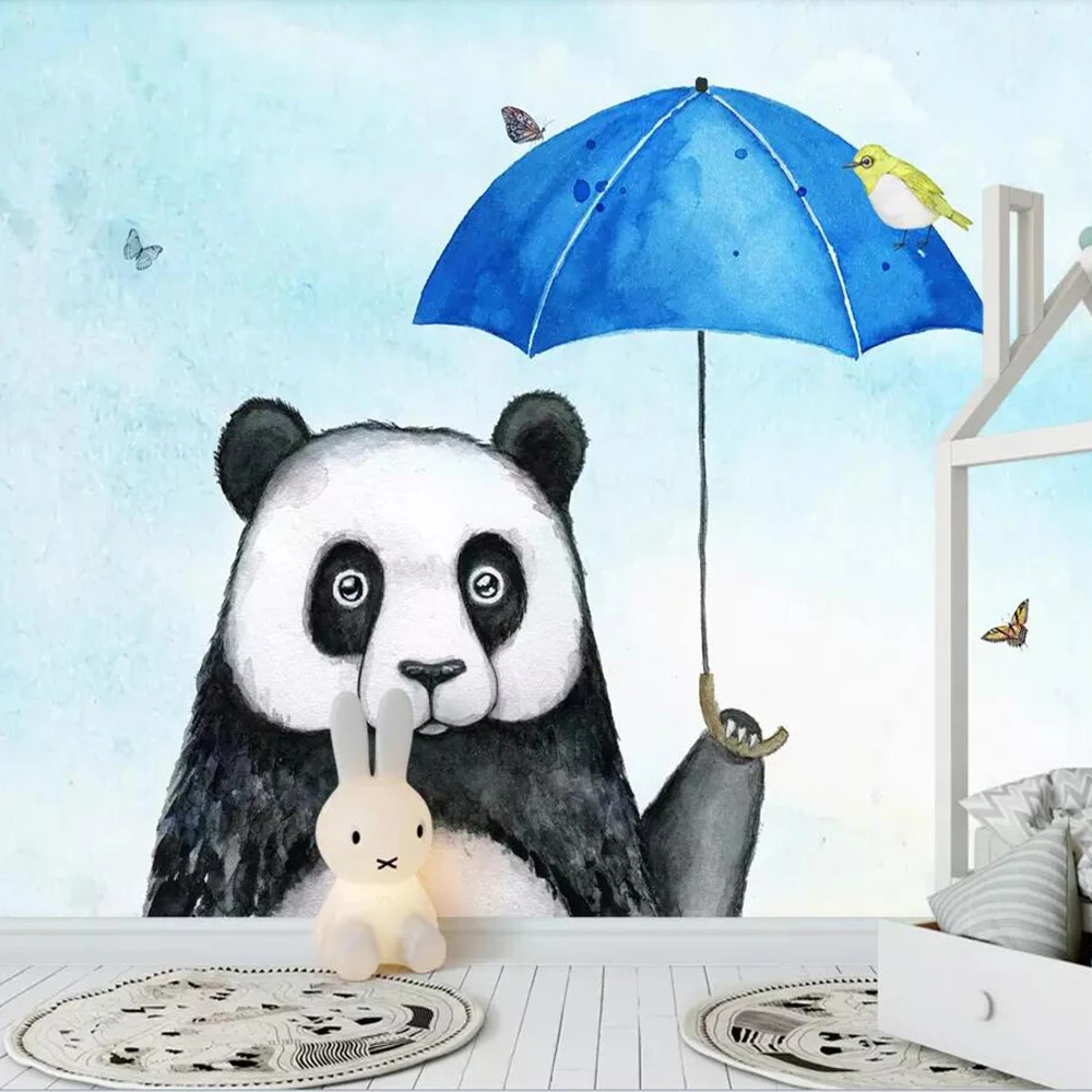 Milofi custom 3D wallpaper murals cute panda umbrella animal bird fresh cute hand-painted children's room decoration wallpaper