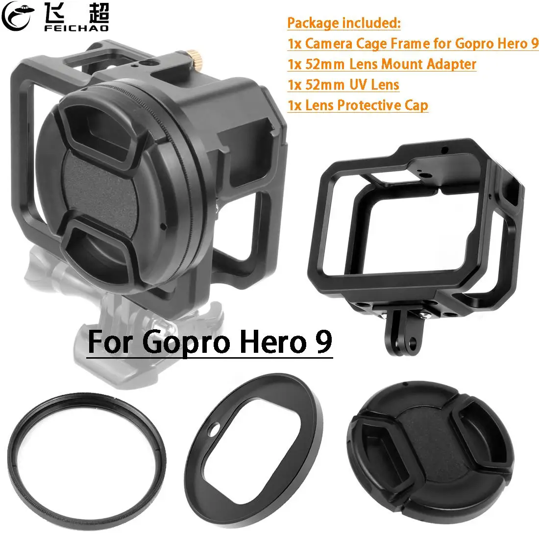 ل Gopro 11 10 9 المعادن واقية الإطار قفص تلاعب ل GoPro بطل عمل كاميرا اكسسوارات واط 52 مللي متر UV عدسة تصفية جبل محول