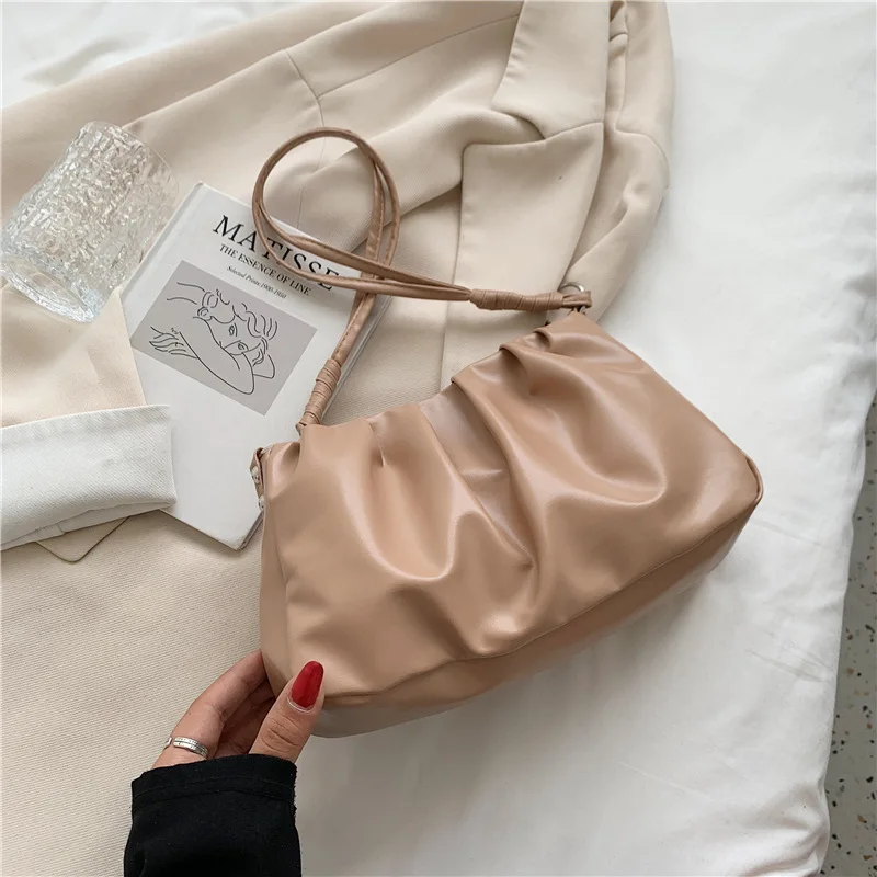 Pleated Cloud Bag Handlebags for Women PU Bags Leisure Armpit Bag Shopping Shoulder Bags Dumpling Handbag Female
