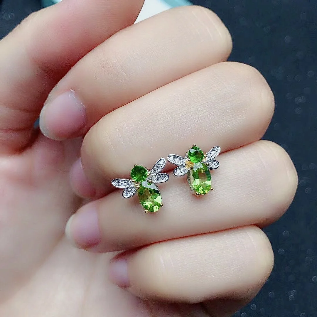 

Fashion 925 Silver Bee Stud Earrings for Young Girl 4mm*6mm VVS Grade Natural Peridot Earrings Sterling Silver Peridot Jewelry