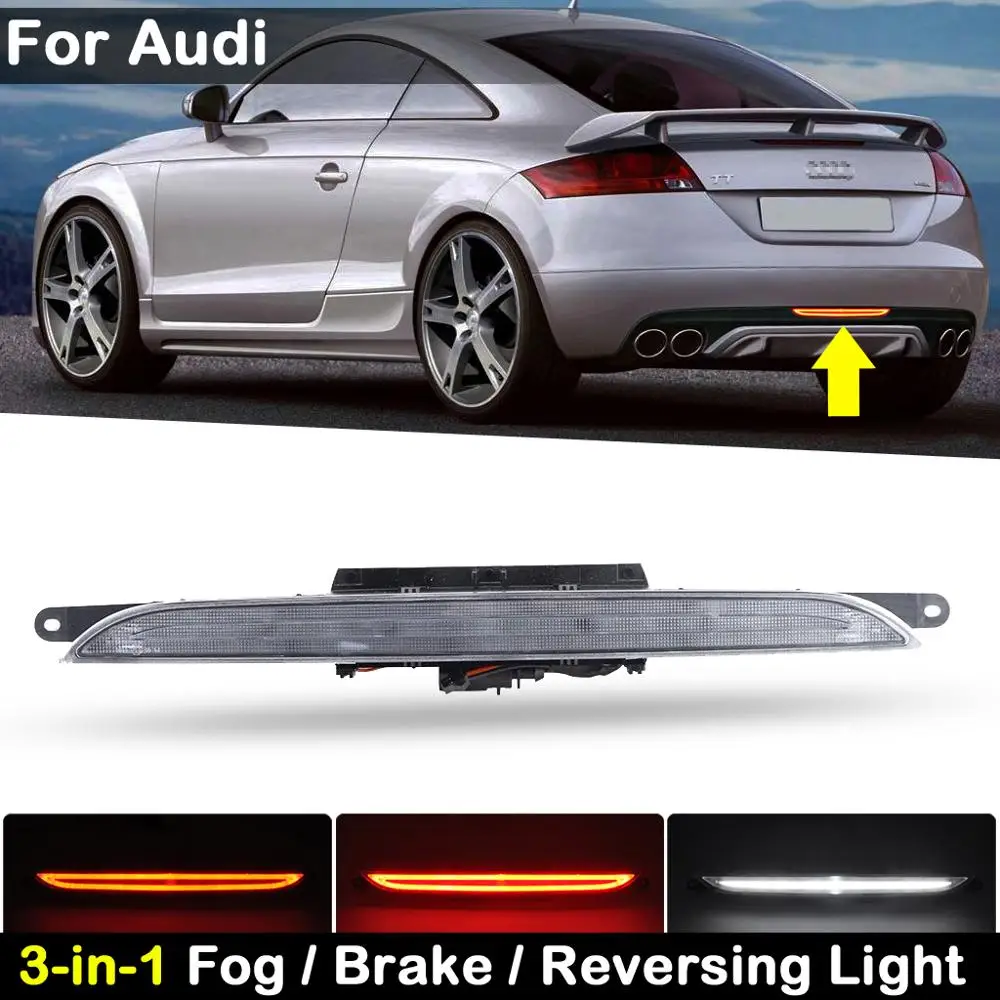 For Audi TT/TTS TTRS 3-In-1 Clear Lens LED Red Brake Light Red Rear Fog Lamp White Revering Lights Backup Light