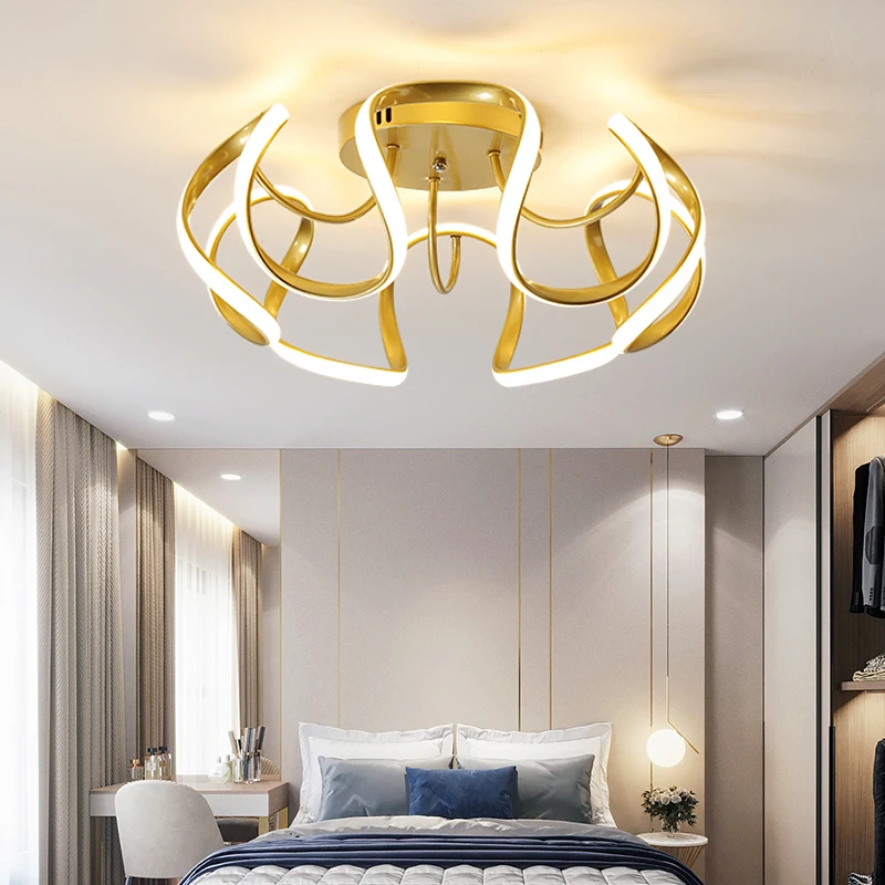 

Bedroom Lamp Modern LED Chandelier Lighting Living Study Room Decoration White Gold Black Color Dimmer Parlor Foyer WF106