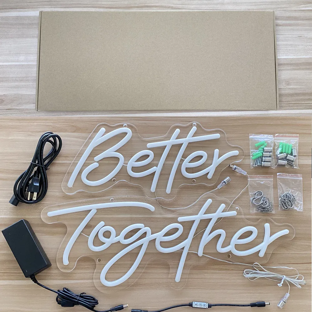Neon Signs Light Wedding Party Better Together Happy Birthday Decorations with Dimmable Switch Party Wall Decor LED Letter Board