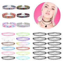 ZS 6/12pcs Vintage Tattoo Choker Necklace Set for Women Girls Elastic Chain Necklace Colorful Punk Gothic Stretch Necklace Lace