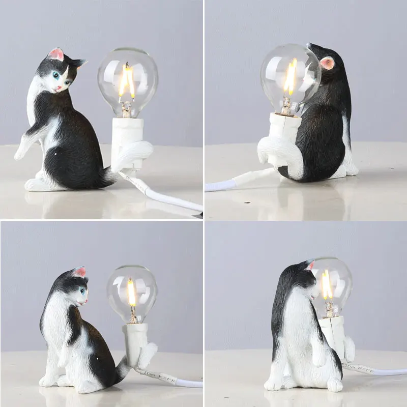 Cat Lamp Table Lamps for Bedroom Bedside Desk Lamp Resin Animal Stand Light Fixtutres Home Art Decor Living Room Night Lights