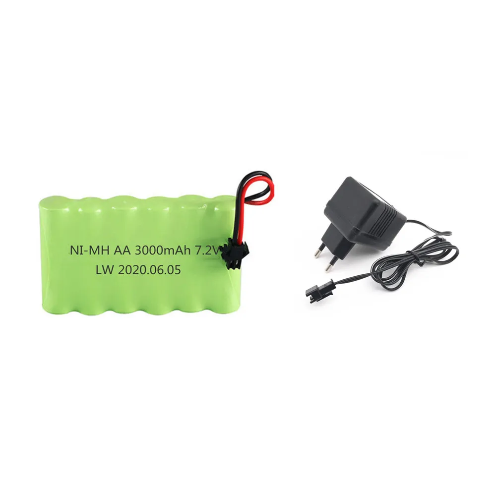 7.2 فولت 3000mAh نيمه بطارية معها شاحن مجموعة ل لعبة تعمل بالريموت السيارات قوارب البنادق شاحنة ni-mh AA 2800mAh 7.2 فولت بطارية قابلة للشحن حزمة