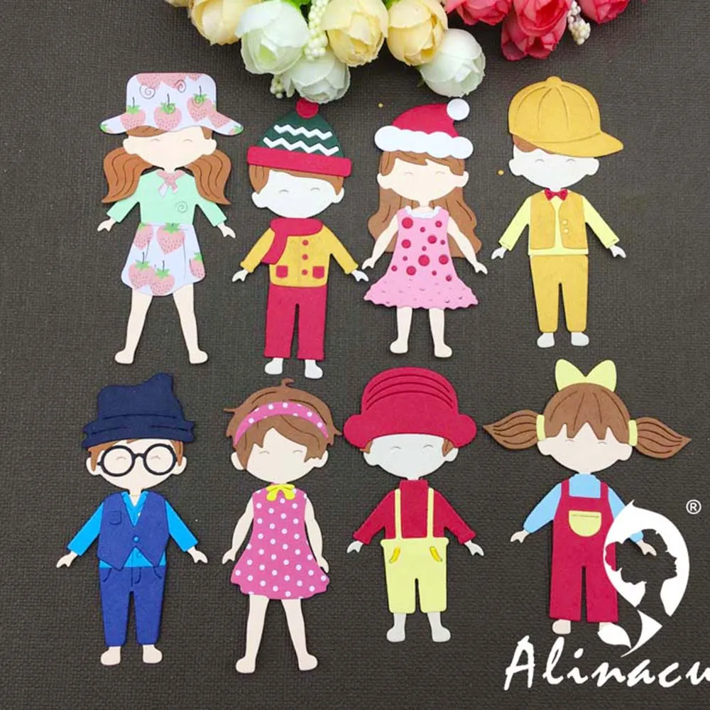 Alinacutle Metal Cutting Dies Cut Doll Boy Girl Clothes Body Set Scrapbooking Paper Craft Album Card Punch Art Knife Art Cutter