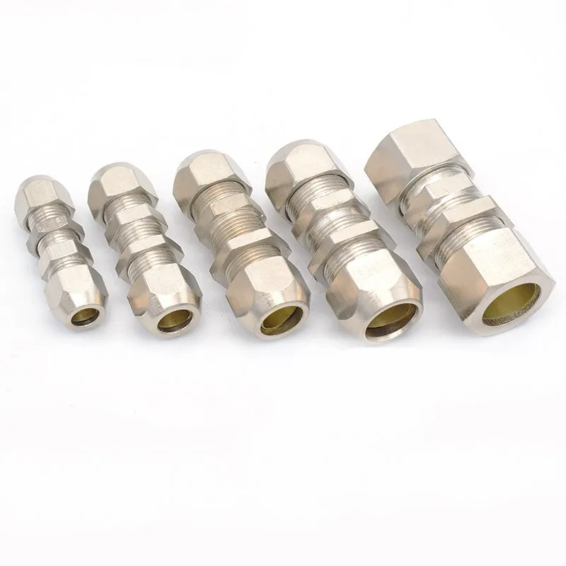 Bulkhead Straight Push Brass oil Pipe Fitting 4 6 8 10 12 14 16mm OD Tube Compression Ferrule Tube Compression Fitting Connector