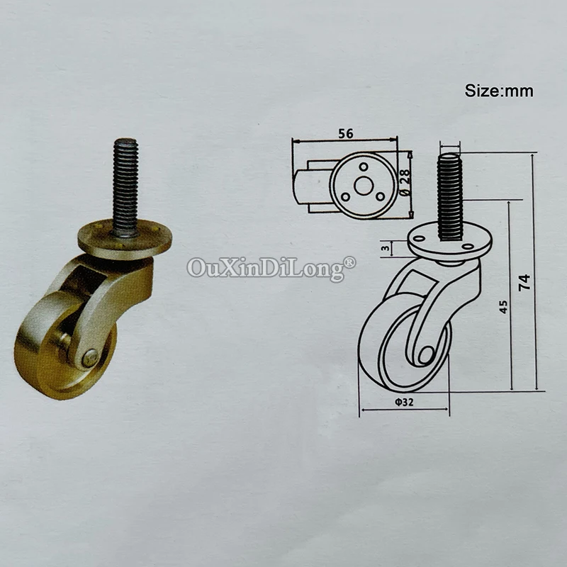 4PCS 1.25'' Solid Brass Casters Wheels Tea Table Chair Sofa Couch Bar Universal Furniture Rollers 360° Swivel Furniture Castors
