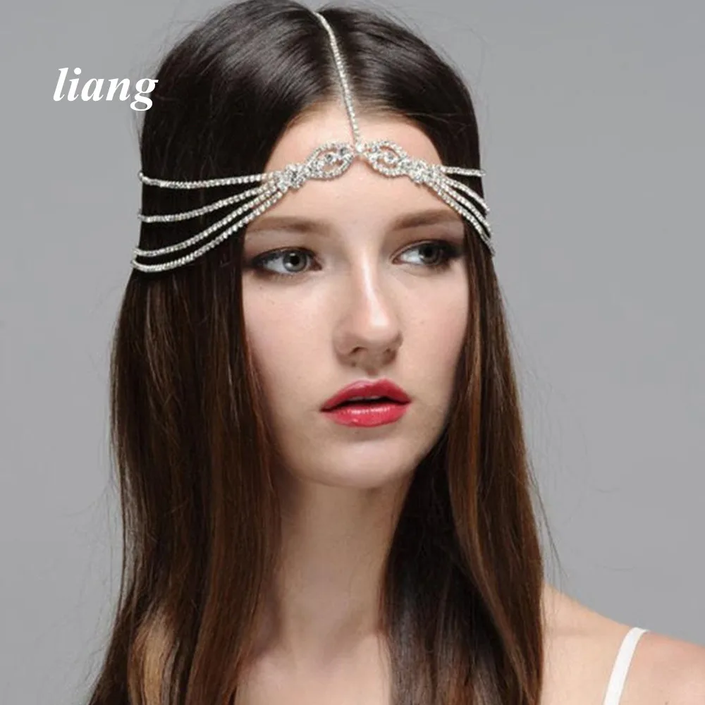 Horquilla de cristal para cejas, tocado que cae, cadena para la frente de la novia, borla multicapa, cadena para la cabeza, accesorios de boda, Tiara