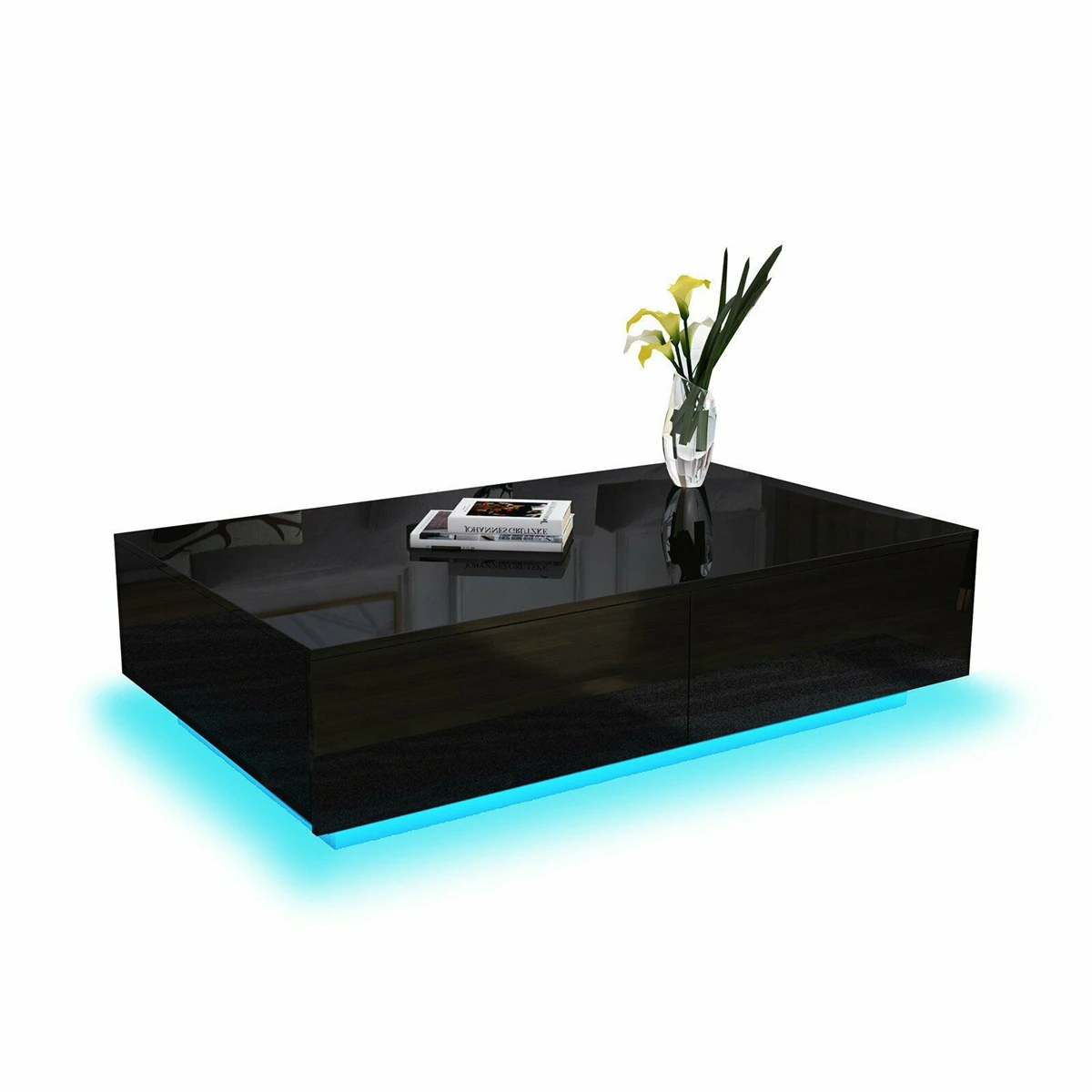 Modern High Gloss RGB LED Coffee Table with 4 Drawer Storage Organizer Sofa Side Table End Table Furniture for Living Room