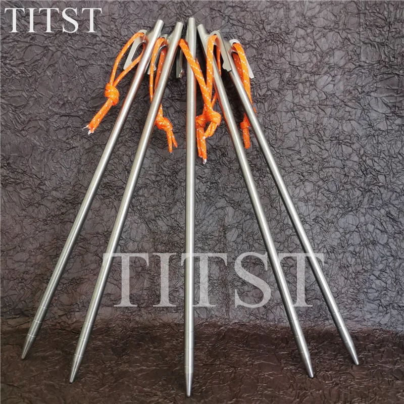 TITST High Strength Titanium Alloy Tent Pegs with Rope for Camping Stakes Tent Accessories （ one lot=6pcs )