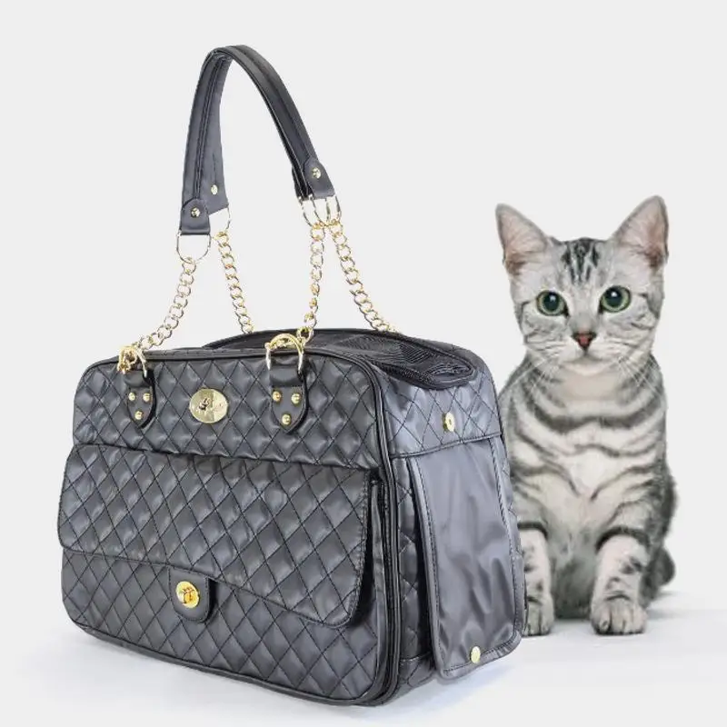 Pure Black Fashion Dog Carrying Bags Car Travel Small Animal Chihuahua Puppies Handbag Carrier Transport Cat Transport Goods