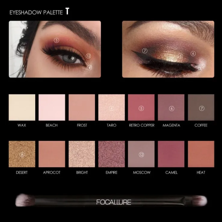 Paleta de sombra de olho matte com glitter, 14 cores, paleta de sombra de olhos com pincel, maquiagem, alto pigmento quente