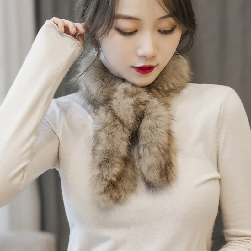 Small Knitted Real Sable Fur Chinchilla Scarf for Women,  Decoration, Versatile to Keep Warm, Soft, Spring, Autumn and Winter