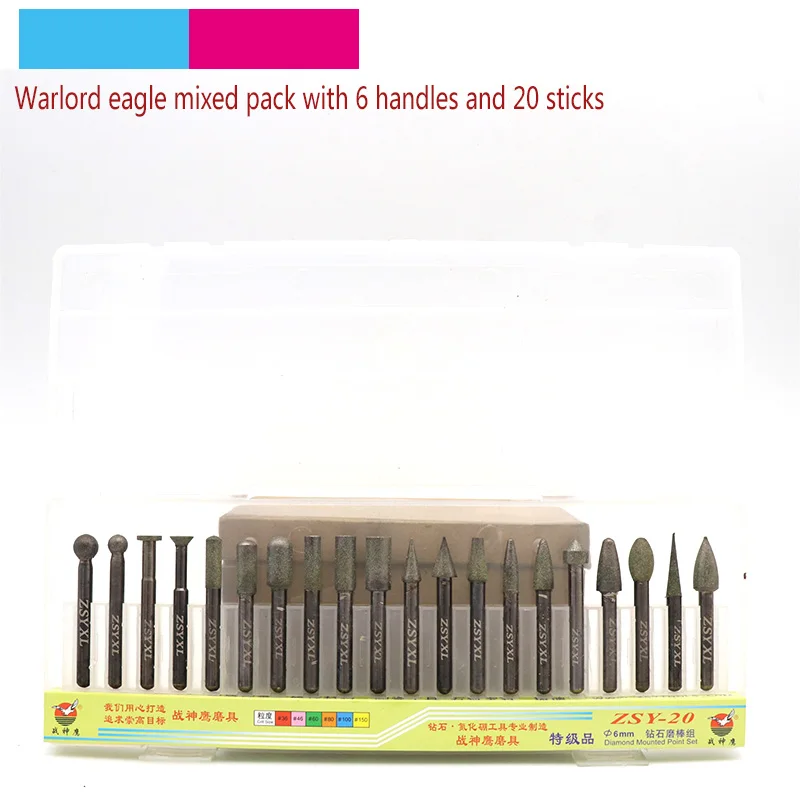 

20pcs 6mm Shank Diamond Grinding Head Burrs Punch Needle Drilling Bits For Stone Ceramic Glass Jade Carving Rotary Tools