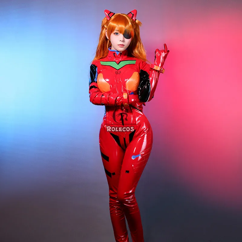 ROLECOS Anime Cosplay Costume Asuka Cosplay Costume Sexy Jumpsuit Women Red Bodysuit Halloween Headwear