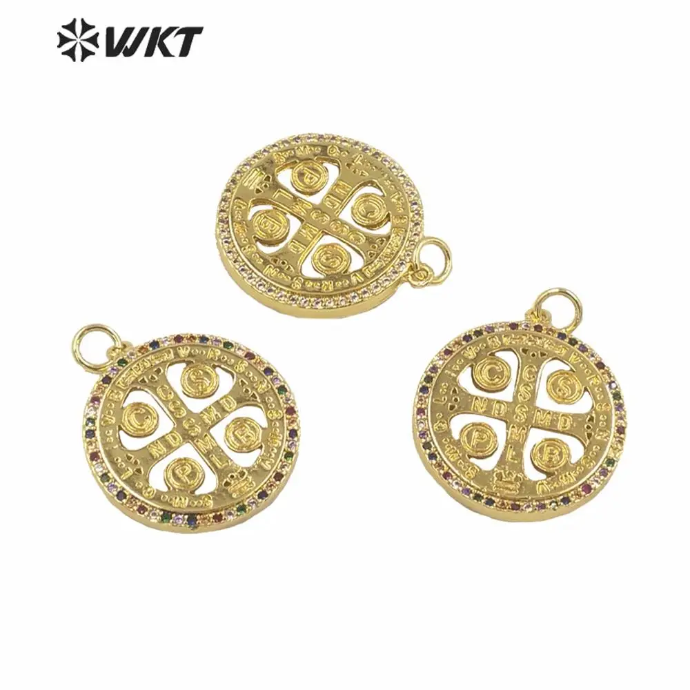 MP159 Wholesale 10PCS Women Pendant Gold Electroplated Round Christian Cross Brass Popular Fashion Design Jewelry Handmade
