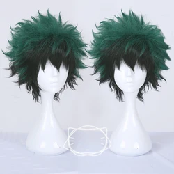 My Boku no Hero Academia Izuku Midoriya Short Green Black Heat Resistant Cosplay Costume Wig + Wig Cap