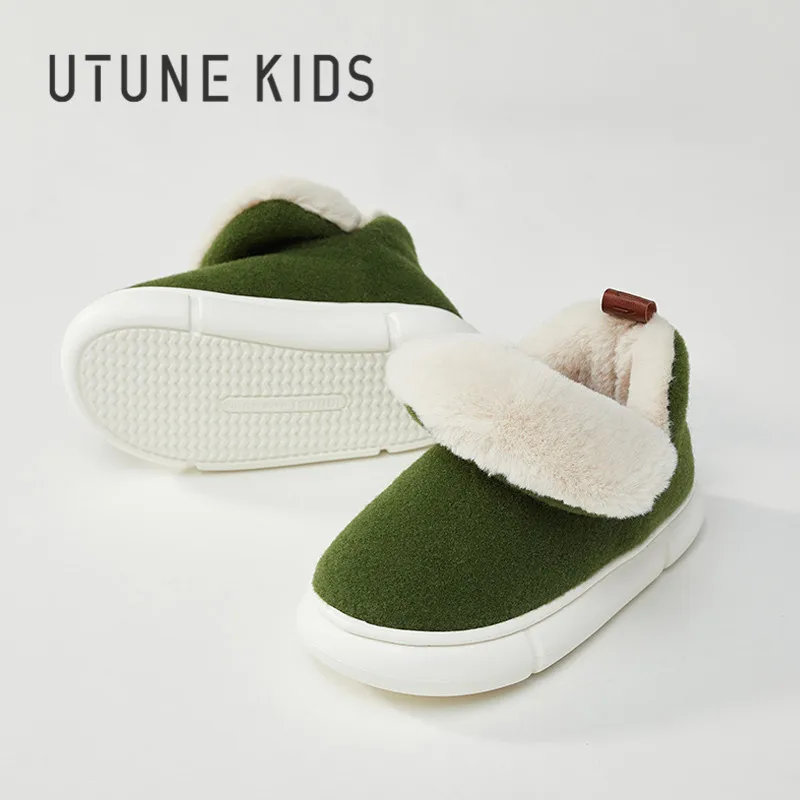 UTUNE KIDS Winter Snow Boots For Children Shoes Boys Felt Warm Felt Anti-slip Thick Kids Home Slippers Girls Ankle Sneakers