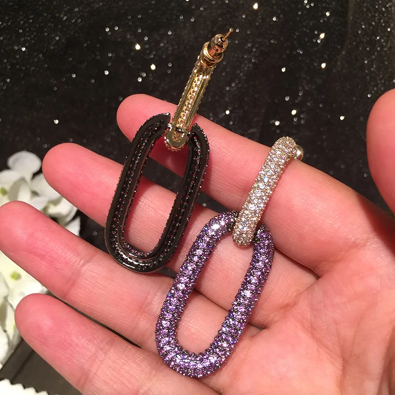 Bilincolor Fashion Orange Cubic Zircon Chain Punk Earring for Women