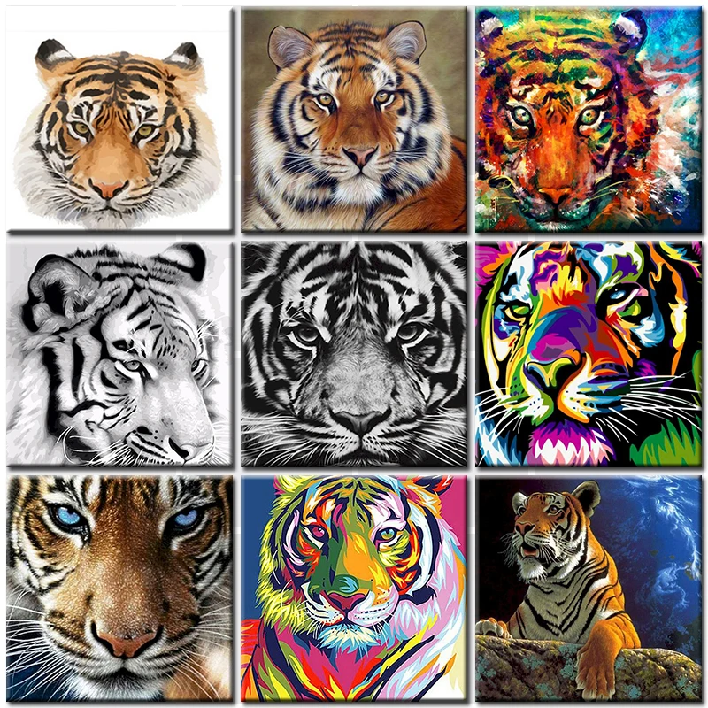 Painting By Numbers Diy Black White Tiger Head Painting By Number Kit Adult Gift Coloring Animal Picture On Canvas Acrylic Paint