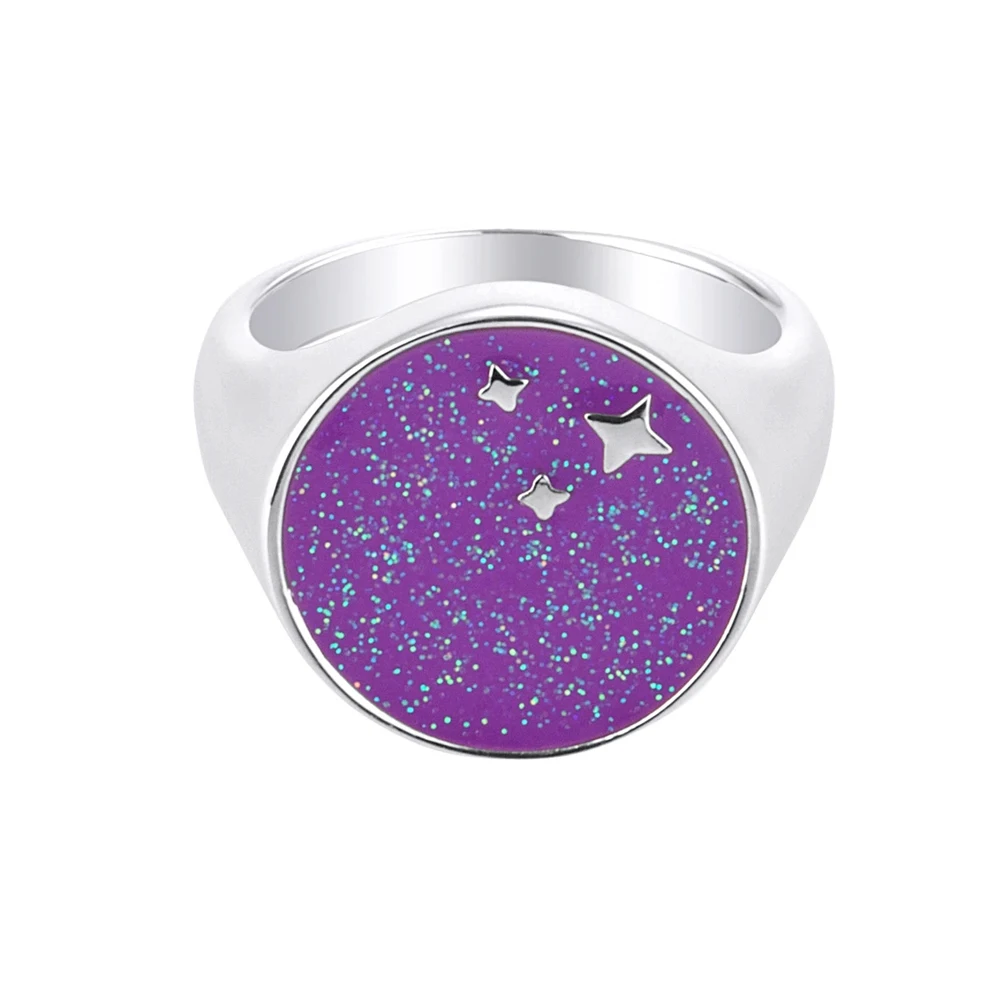 New Ins Creative Purple Starry Ring Vintage Drop Oil Geometric Round Star Rings For Women Girls Fashion Jewelry Gift