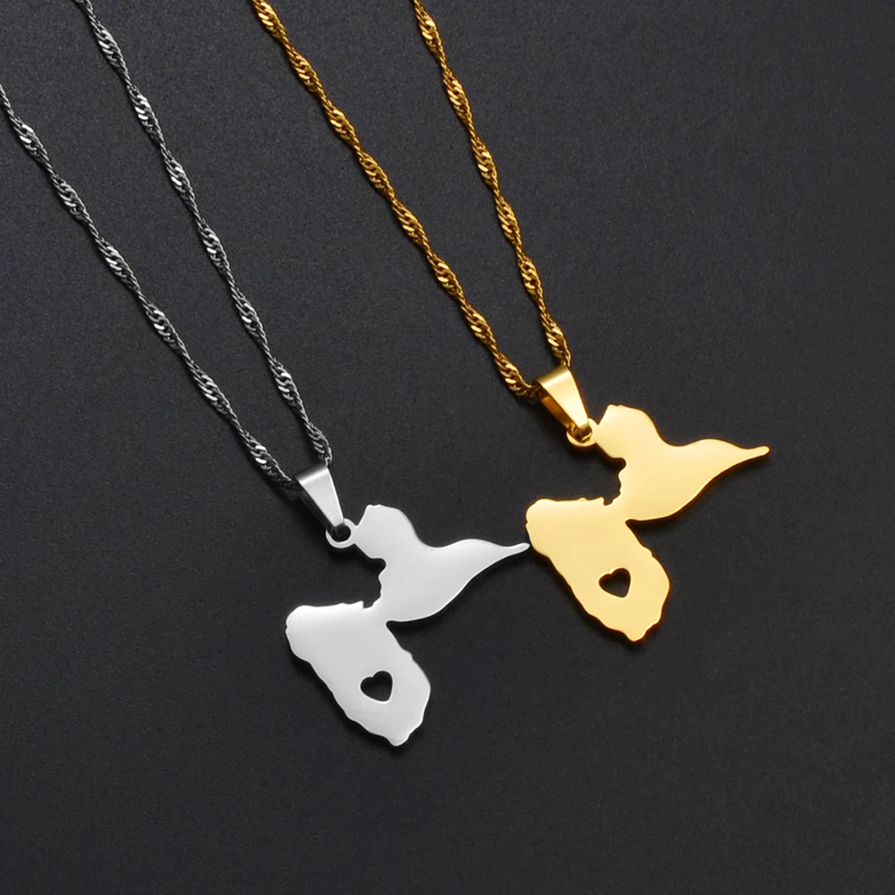 Anniyo Map of Guadeloupe Pendants Necklaces for Women Jewelry France Guadeloupe Map Heart and Contour Design @259121