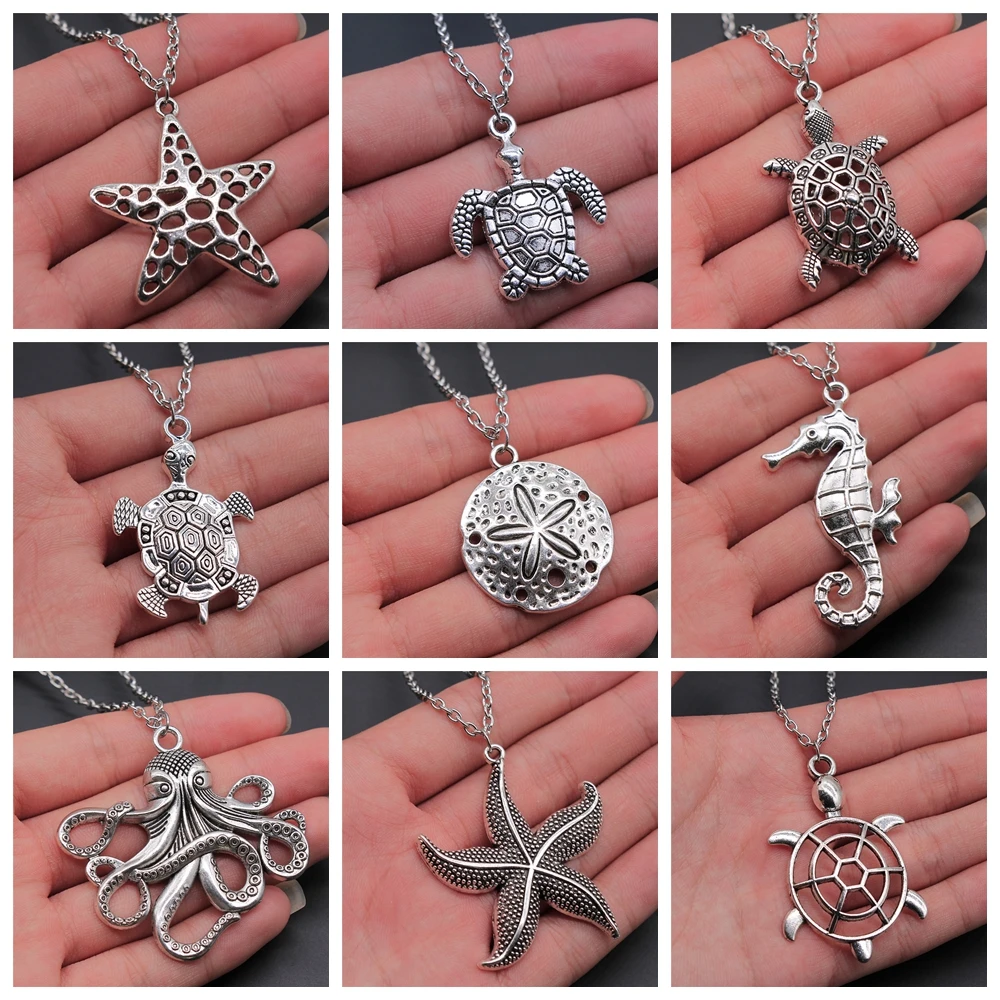 Summer Jewelry Marine Life Pendant Necklace Sea Animal Pendant Necklace Starfish Dolphin Shrimp Sea Turtle Octopus Necklaces